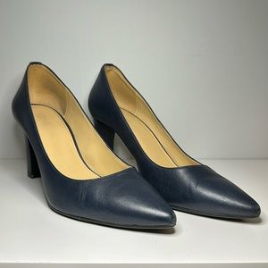 9 Navy Michael Kors Leather Flex Pumps, Alina toe, Chantal heal